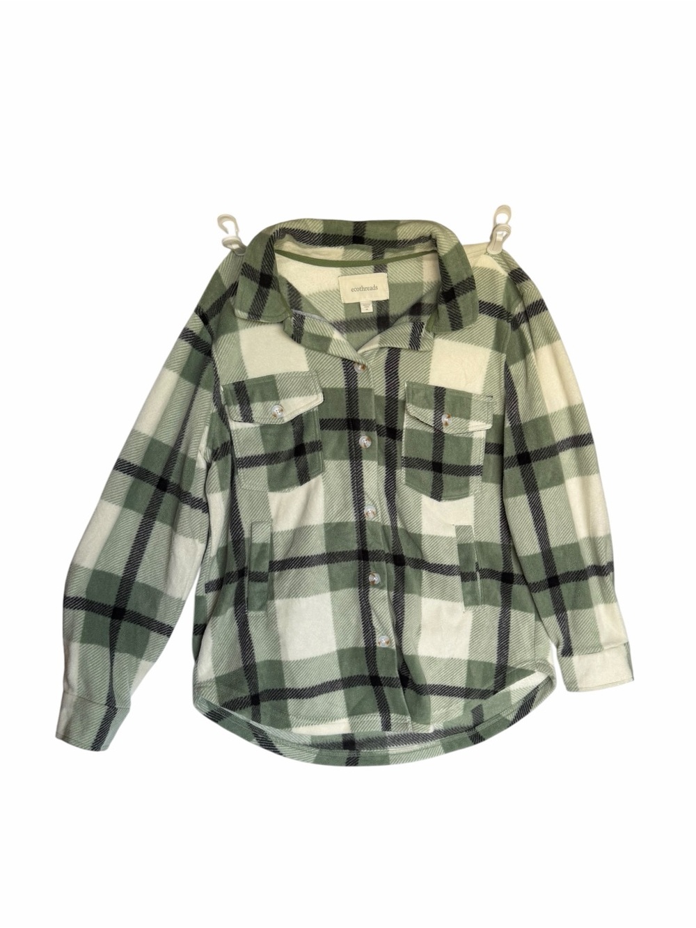 Plaid Button-Up Shacket Jacket in Green and Cream